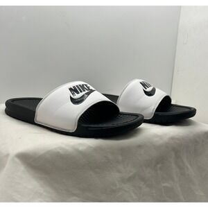 Nike Benassi JDI Slides White Black Sport Sandals 343880-100 Mens 7 Womens 8